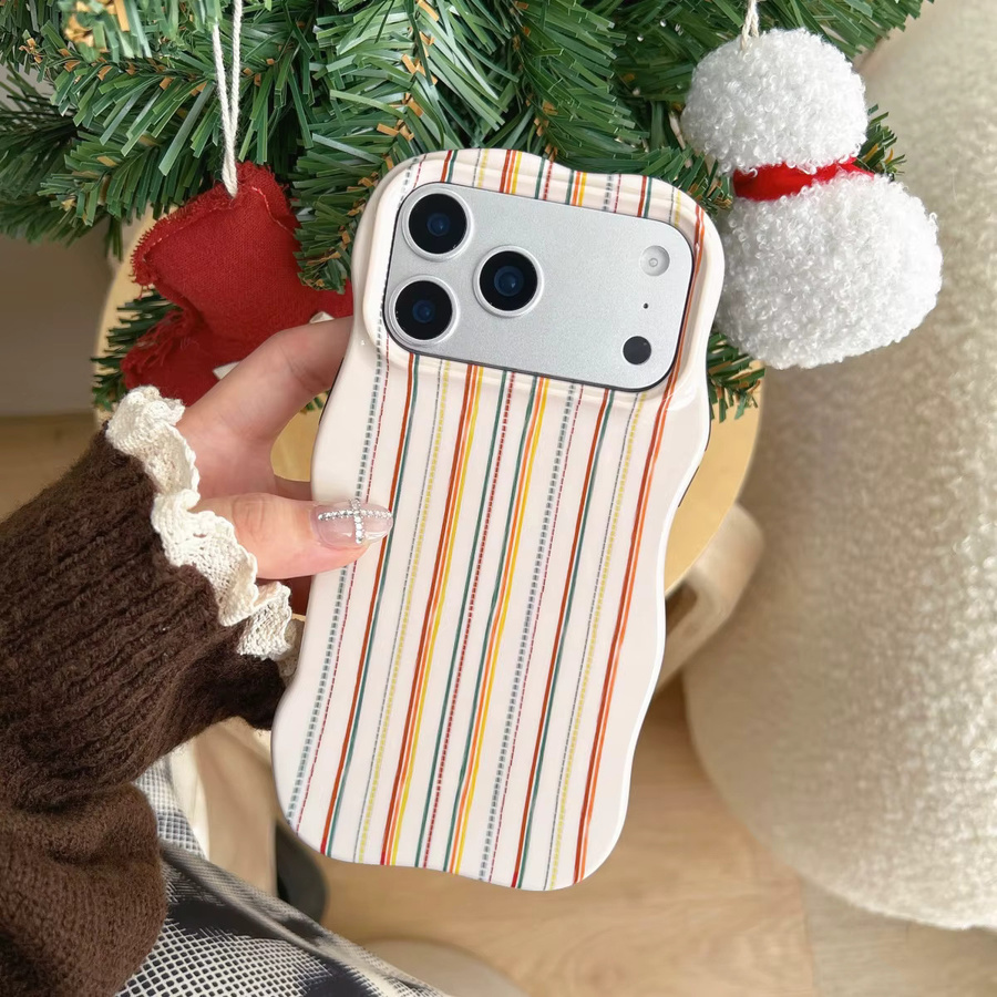 Fashion Wave Edge Stripe Bow Pattern Handyhülle für iPhone 17 Air 16 15 14 13 Pro Max mit Schleifenmuster und stoßfestem 2-in-1 Schutz in Multicolour - Bild 2