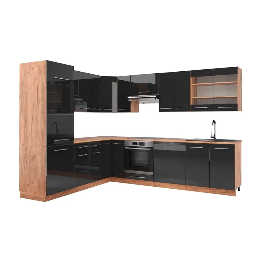 Vicco Fame-Line Eckküche Anthrazit Hochglanz und Goldkraft Eiche B: 227 cm, B: 287 cm - Bild 2