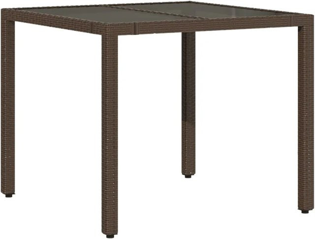 vidaXL Gartentisch aus PE-Rattan mit Hartglasplatte in Braun B/T/H: 90 x 90 x 75 cm - Bild 1