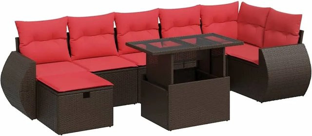 vidaXL 8-teilige Garten-Sofagarnitur in L-Form aus braunem Poly-Rattan mit Kissen und pulverbeschichtetem Stahlgestell - Bild 1