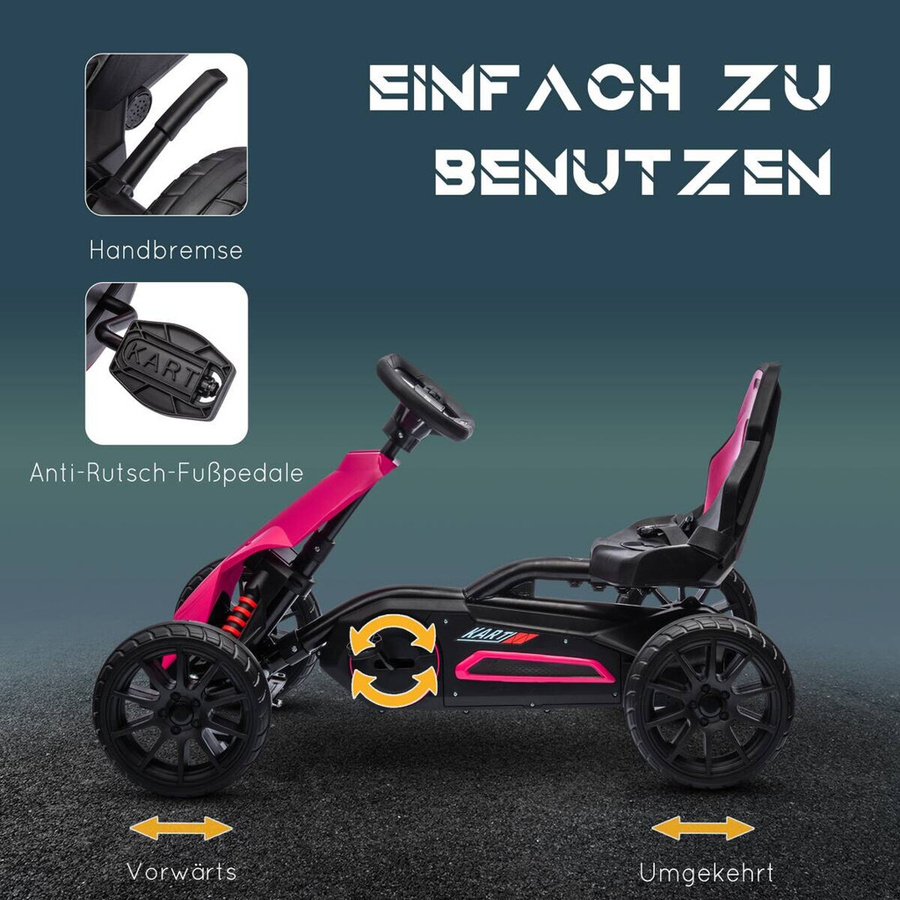 HOMCOM Gokart Tretauto mit Handbremse und verstellbarem Sitz Rosa - Bild 4