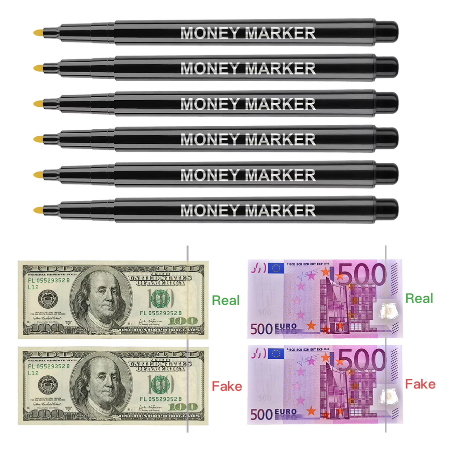 Aibecy Fälschungsgelddetektor-Marker Set für Euro, USD und RMB, 12 Stück, Schwarz - Bild 2