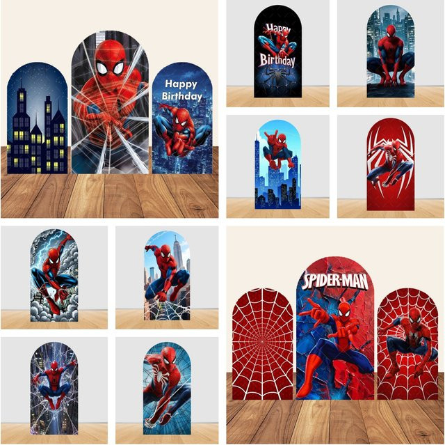Spiderman Bogen-Hintergrundbezug von Hasbro für Kindergeburtstage, bunter Superhelden Fotohintergrund aus Textil, Durchmesser: 50 cm - Bild 1