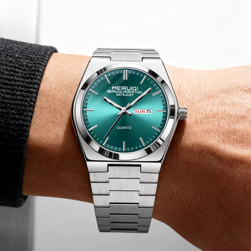 MEIRUIQI Armbanduhr Edelstahl, Blau, Silber, Quarz, Herren - Bild 6