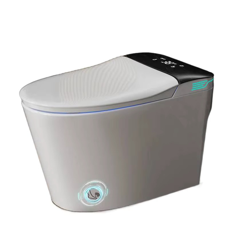 OUCEY Smart-Toilette mit integriertem Bidet und Schaumspender, einteilige Stand-Toilette mit sofortiger Warmwasserfunktion und doppelter automatischer Spülung, Keramik, Weiß oder Schwarz - Bild 6