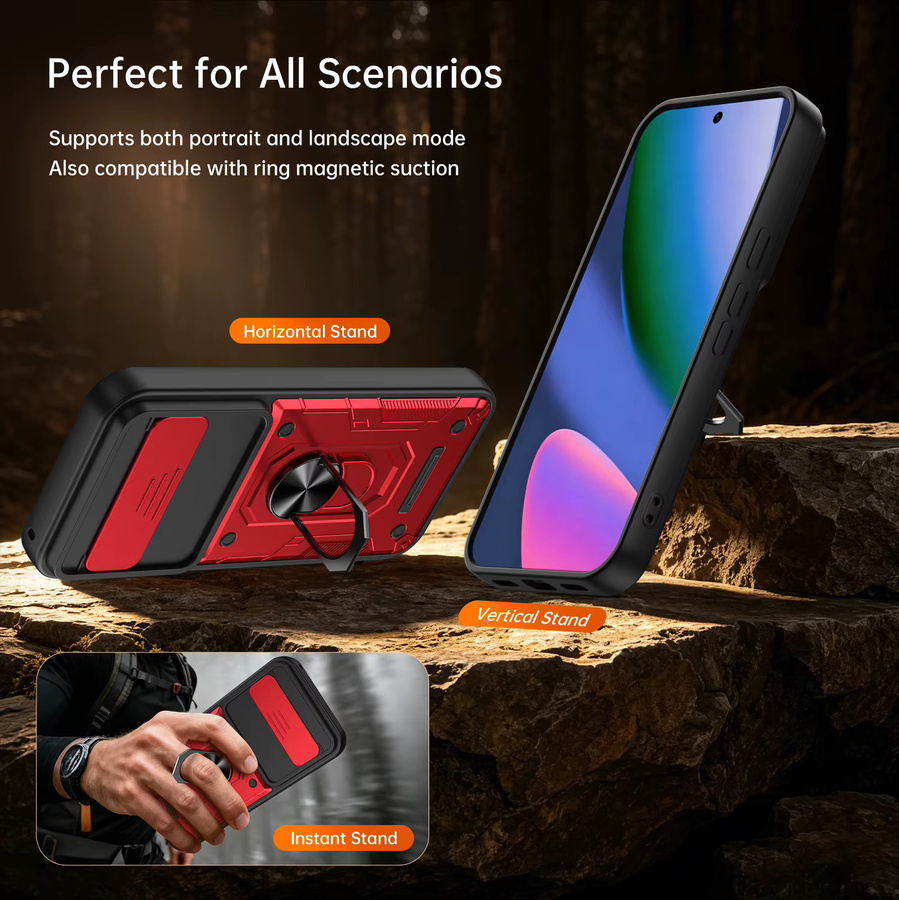 Stoßfeste Handyhülle mit Schiebe-Kameraabdeckung und drehbarem Ringständer in Blau für Google Pixel 10 Pro, 11 Pro, 10 und 11 Pro XL mit Magnetfunktion - Bild 3