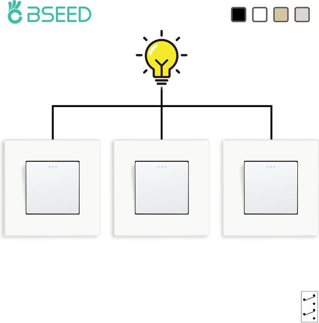 BSEED 3er-Pack Mechanischer Lichtschalter mit Tastendruck, 1-Gang 3-Wege Kreuzschalter aus Kunststoff in Grau, 10A 250V - Bild 1
