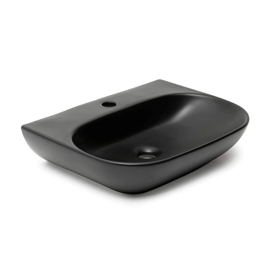Swiss Aqua Technologies Hängendes Keramik-Waschbecken mit Hahnloch in Schwarz Matt, B: 50 cm, T: 38,5 cm, H: 12 cm - Bild 2