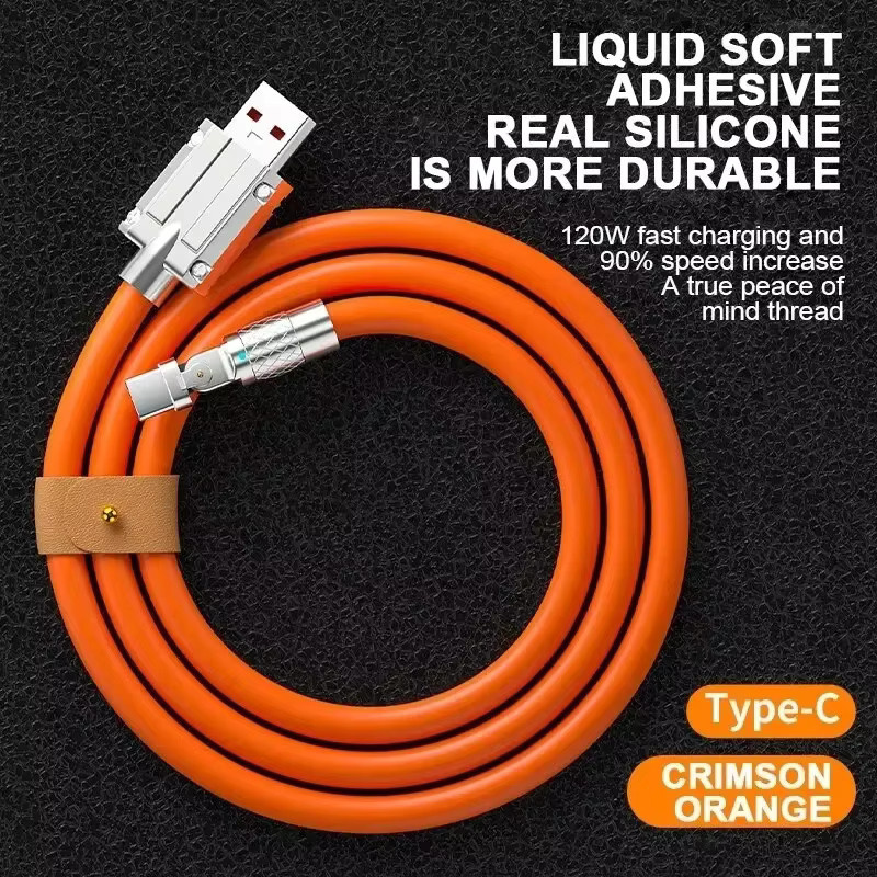 Ninth World 120 W Schnelllade-Datenkabel mit 180 Grad drehbarem Winkel aus Zinklegierung in Orange und Multicolour für Android und Apple - Bild 2