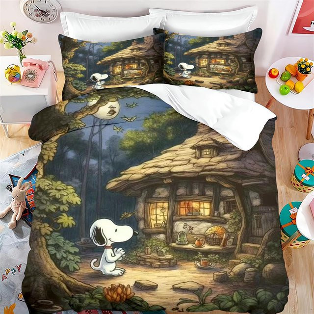 Snoopy Cartoon Bettwäsche-Set von Lodestar, 3-teilig mit Bettbezug und Kissenbezug, Mehrfarbig, B/H: 135 x 200 cm - Bild 1
