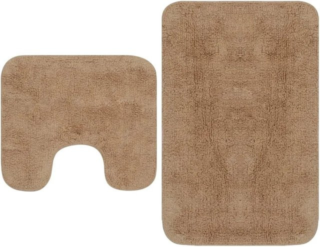 vidaXL Badematten-Set aus Baumwolle in Beige, 2-teilig mit rutschfester Unterseite bestehend aus 1 Badematte und 1 WC-Vorleger - Bild 1