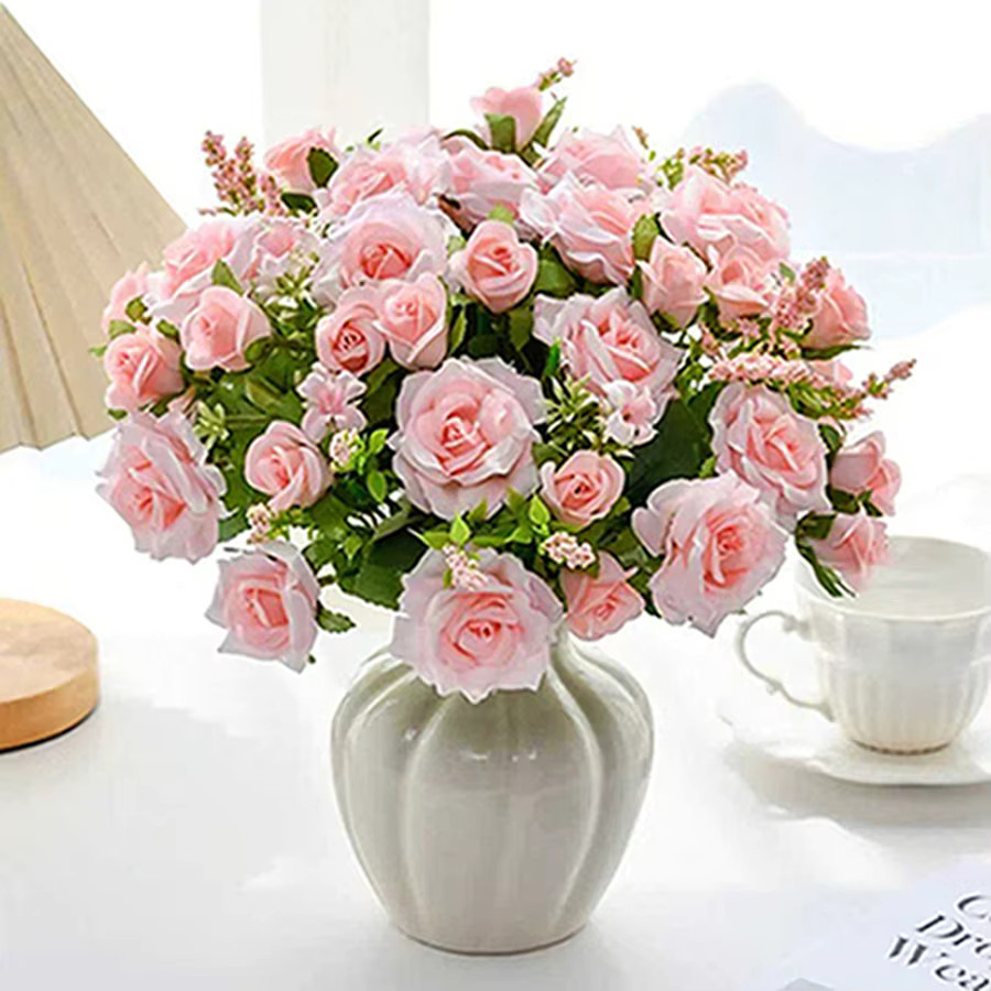 TTCY Seidenrosen als künstliche Blumen in Beige und Pink für Hochzeits-Brautsträuße, Tischdekoration und Garten-Deko - Bild 1