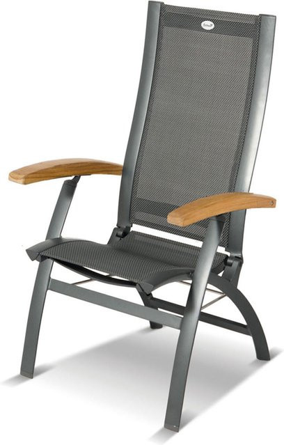 Hartman Primo Klappstuhl in Xerix/Anthrazit mit Teak-Armlehnen aus Aluminium und Textilene, B/T/H: 71,5 x 70 x 112 cm - Bild 1