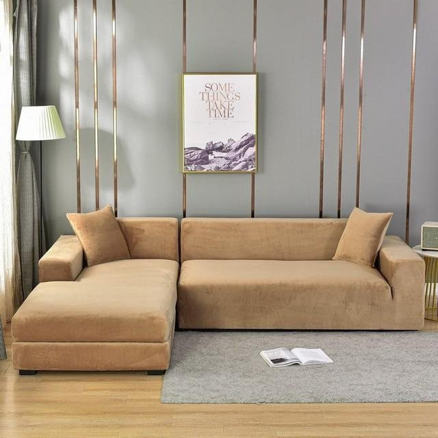Elastische Samt-Sofahülle für Eck-Chaiselongue von Your Warm Home in Türkisblau, kratzfest und dehnbar, Breite: 90-140 cm - Bild 1