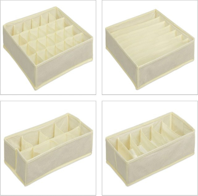 Relaxdays Unterwäsche Organizer Set aus Vliesstoff und Pappe in Beige, faltbar, B/T/H: 32 x 32 x 9 cm - Bild 1