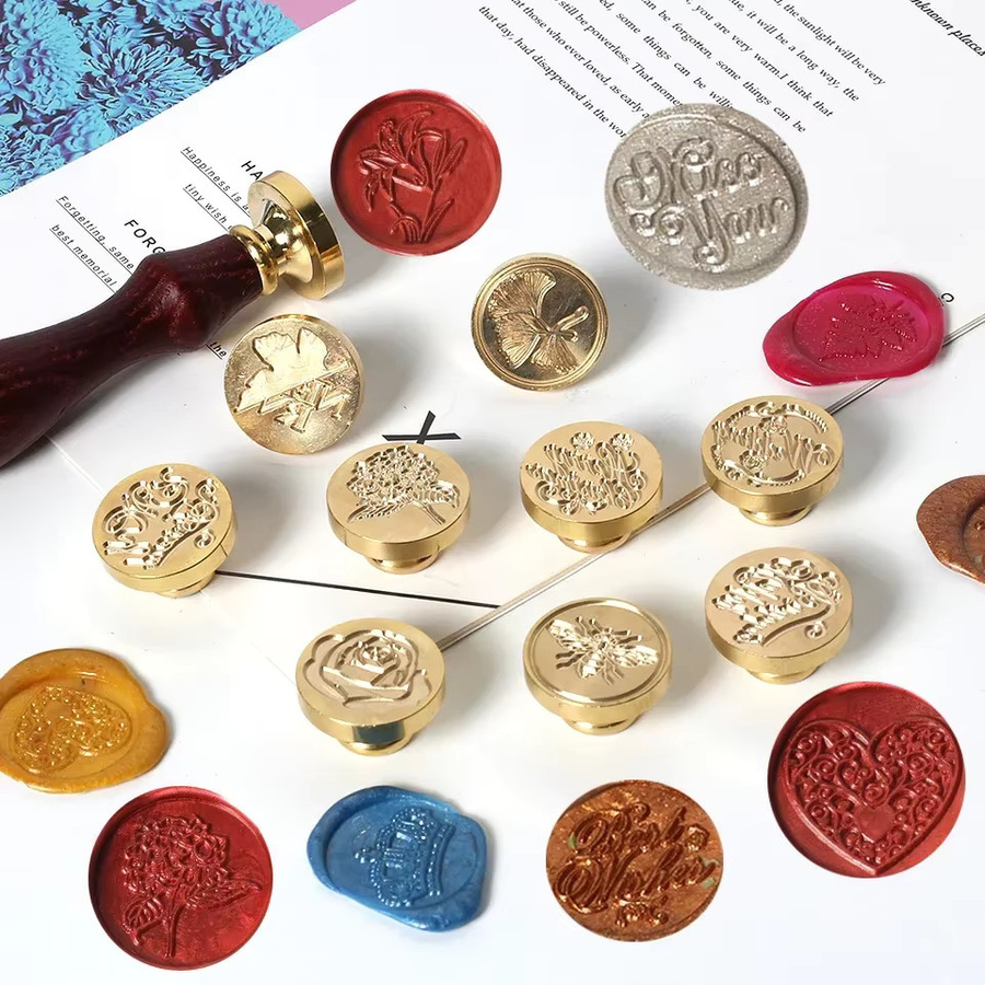 Vintage Wachssiegel Stempel mit Blumen-Motiv in Gold für Scrapbook, Umschläge und Hochzeitseinladungen - Bild 3