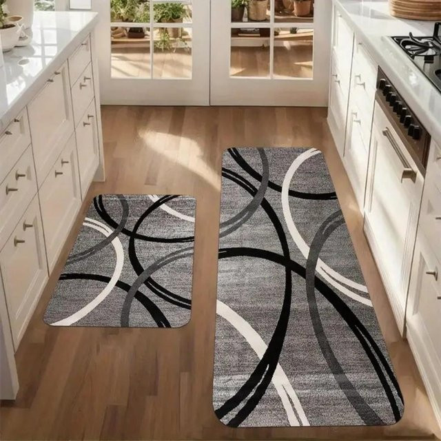 BC-Warm Home Küchenmatten im 2er-Set mit abstraktem Design, grau, rutschfest und waschbar, B/T: 40 x 120 cm und 40 x 60 cm - Bild 1