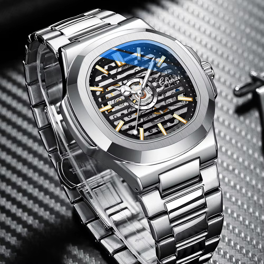 CHENXI Automatik-Armbanduhr Edelstahl, Silber Green, Herren - Bild 2