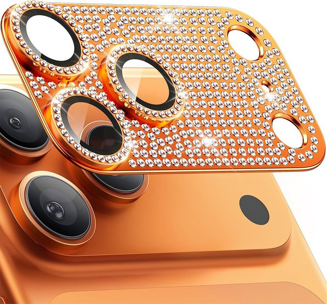 NYFundas Glitzer-Diamant Kameralinsen-Schutzabdeckung aus Aluminium für iPhone 17 Pro Max und iPhone 16 in Silber oder Gold - Bild 1