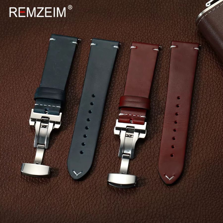 REMZEIM Uhrenarmband Leder, Schwarz, Herren - Bild 1