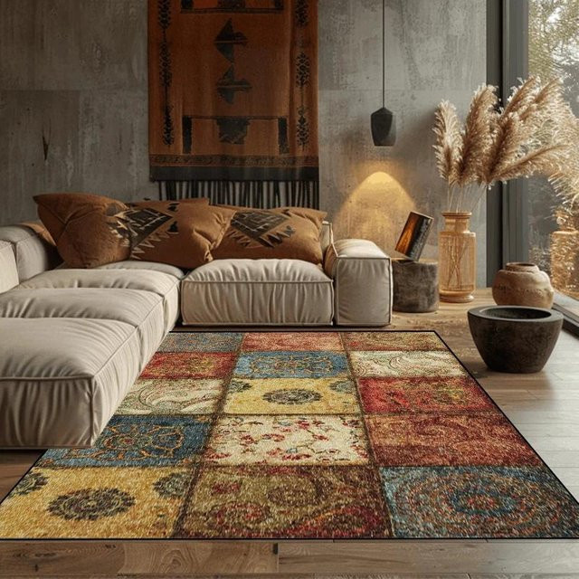 Karpetti Teppich im persischen Retro-Stil mit geometrischem Muster, waschbar und rutschfest, Mehrfarbig, B/T: 60 x 90 cm - Bild 1