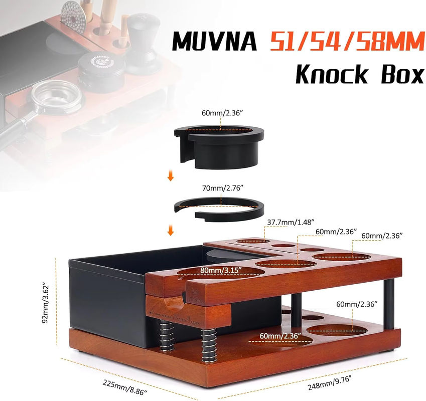 Muvna Espresso-Klopfbox und Stampfstation in Braun mit Holzoptik, passend für 51 mm, 54 mm und 58 mm Siebträger - Bild 2