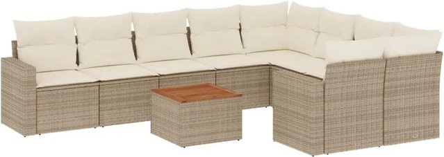 vidaXL 10-tlg. Garten-Sofagarnitur aus Polyrattan in Beige mit Kissen und Couchtisch - Bild 1