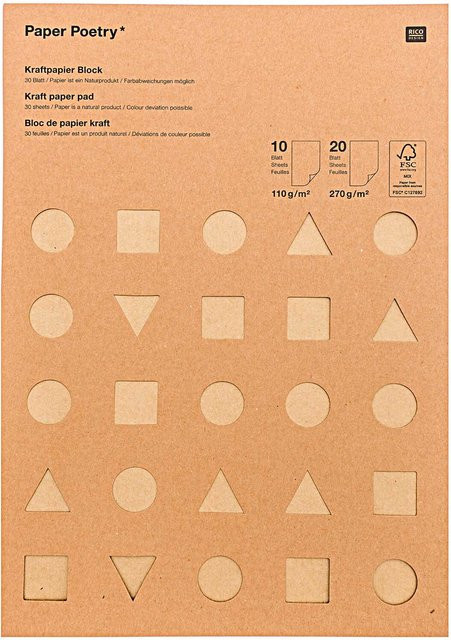 Rico Design Paper Poetry Kraftpapier Block in Braun, DIN A4, 30 Blatt - Bild 1