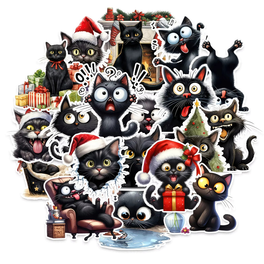 50 Stück Schwarze Katze Cartoon Graffiti Aufkleber aus PVC in Schwarz und Multicolour für Notebook, Wasserflaschen und Koffer - Bild 3