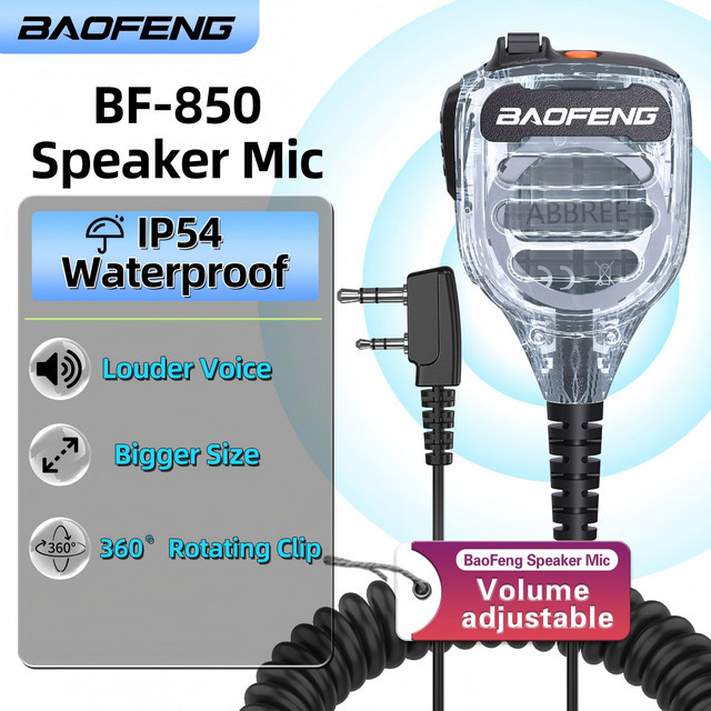 Baofeng BF-850 Walkie-Talkie Lautsprecher-Mikrofon in Transparent mit Dual-PTT und IP54 Wasserdichtigkeit für UV-5RH UV-21PRO AR-39 Amateurfunkgeräte - Bild 1