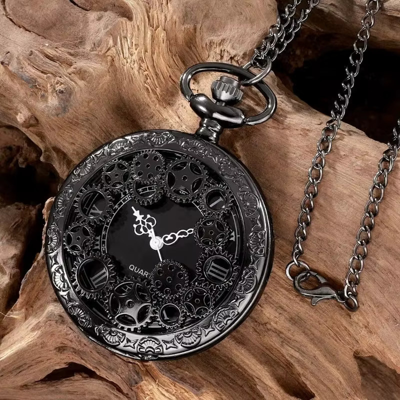 TINUORA Halskettenanhänger Taschenuhr, Quarz, Schwarz, Unisex - Bild 1