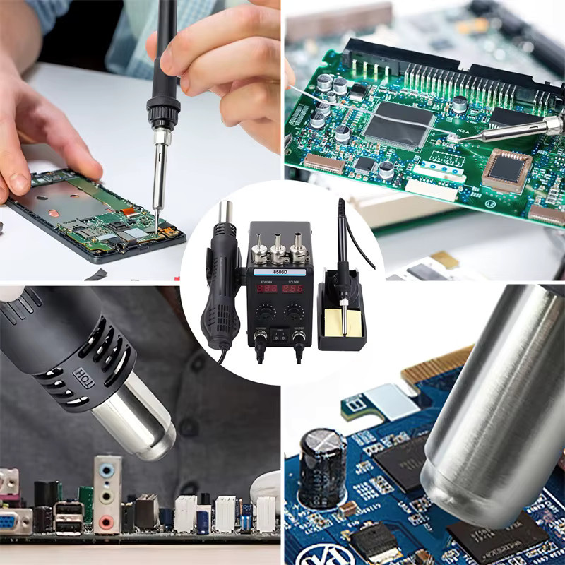 Bromose 8586D 2-in-1 Lötstation mit Heißluftgebläse und Lötkolben, Schwarz, digitale Temperaturanzeige für SMD-Reparaturen und Schweißarbeiten - Bild 2