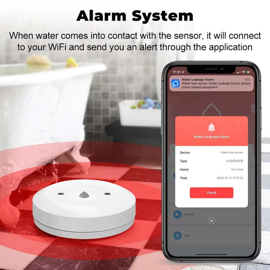Tuya Smart Zigbee Wasser Sensor in Weiß für App-Fernüberwachung und Leckage-Alarm im Smart Home - Bild 3