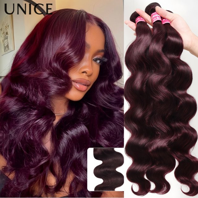 UNice Purple Black Cherry Body Wave Bundles, 1-4 Stück, Echthaar - Bild 1