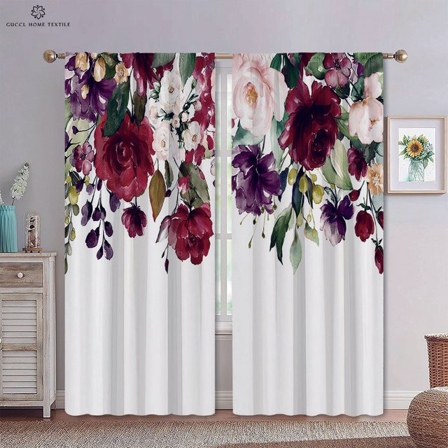 Yiran Furniture Gardinen mit Blumen- und Blattmotiv, 2er-Set, halbtransparent, Mehrfarbig, B: 50 cm, H: 130 cm - Bild 1