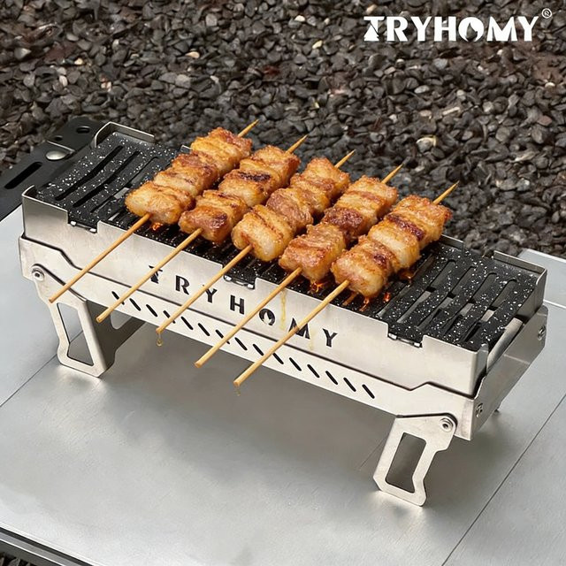 SmiloDon IGT Camping Grillherd aus Edelstahl in Silber, Tischgrill für Outdoor und Camping, B/T/H: 36,0 x 13,5 x 12,5 cm - Bild 1