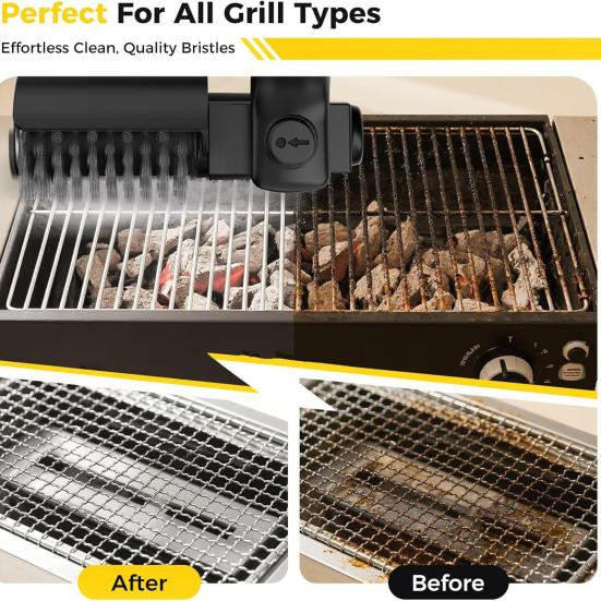 Pavo Kabellose Elektrische Grillbürste in Schwarz mit verstellbarem Edelstahlkopf und 3 Stufen zur Fettentfernung - Bild 3