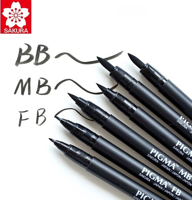 Sakura Pigma Brush Pinselstifte mit schwarzer Tinte für Kalligraphie und Zeichnen - Bild 1