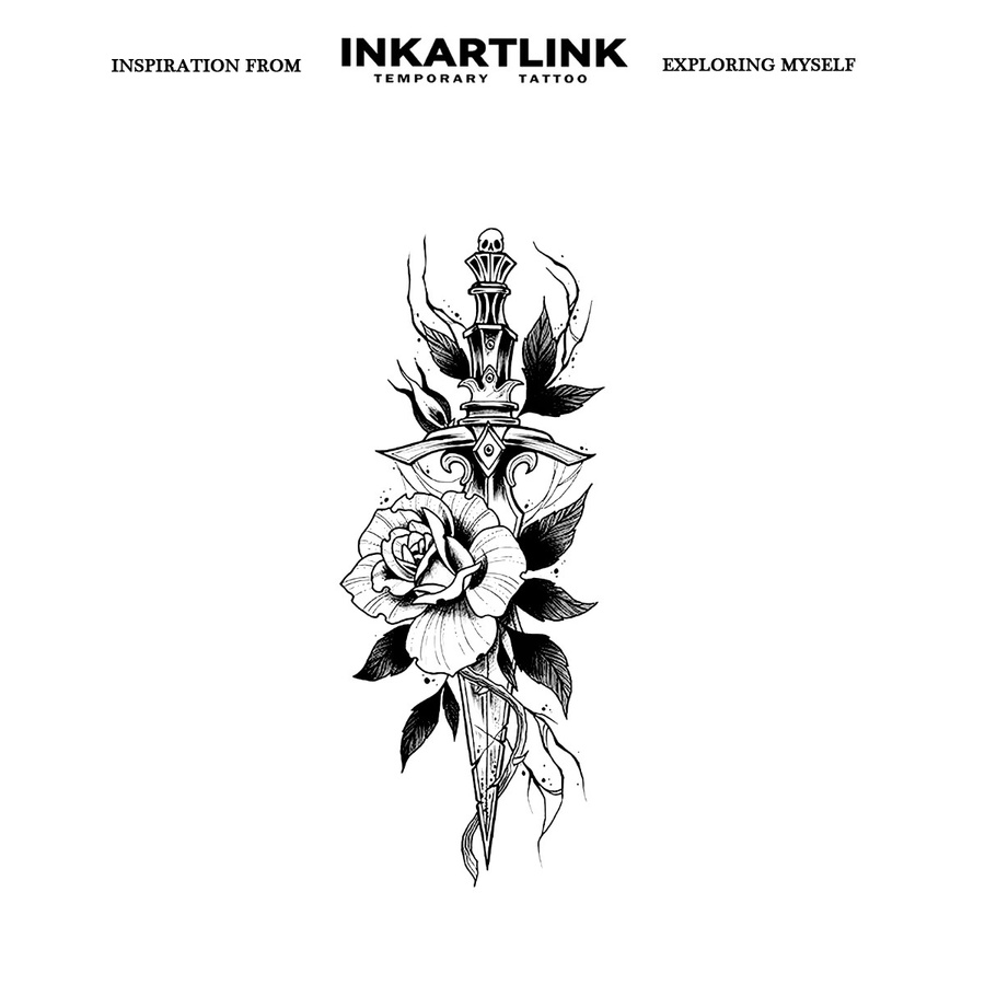 INKARTLINK Temporärer Tattoo-Aufkleber Blumendolch, wasserfest, semi-permanent - Bild 3