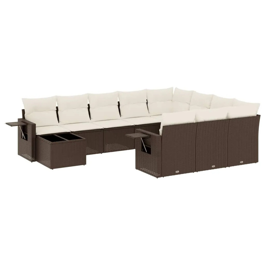 vidaXL 11-tlg. Garten-Sofagarnitur aus Polyrattan in Braun mit L-Form und Kissen - Bild 2