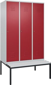 C+P Spind Classic PLUS Garderobenschrank mit Sitzbank, 3 Abteile, Lichtgrau, B/T/H: 212,0 x 120,0 x 81,5 cm - Bild 1