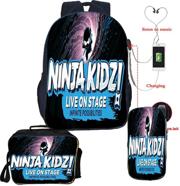 Ninja Kidz 3-teiliges Schulset für Jungen und Mädchen mit Rucksack, Umhängetasche und Federmäppchen in Blau von Fancy Style Studio - Bild 1