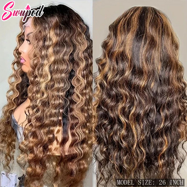 Swupod Perücke, Piano Highlight Ombre, Full Lace, Human Hair, Deep Curly - Bild 1