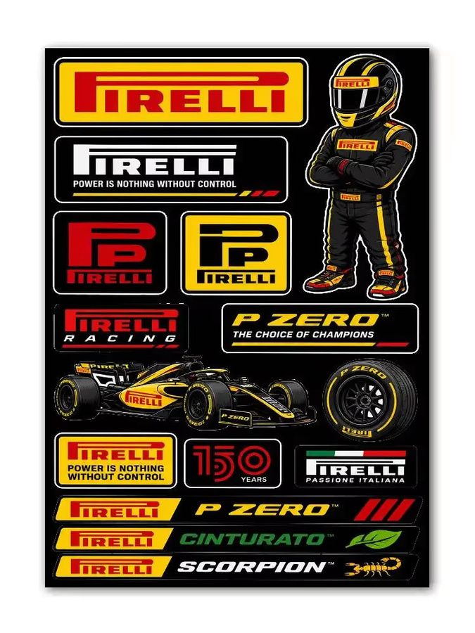 PIRELLI Graffiti-Aufkleber aus wasserfestem PVC in Multicolour für Auto, Motorrad, Skateboard und Helm, Breite: 30,0 cm - Bild 3