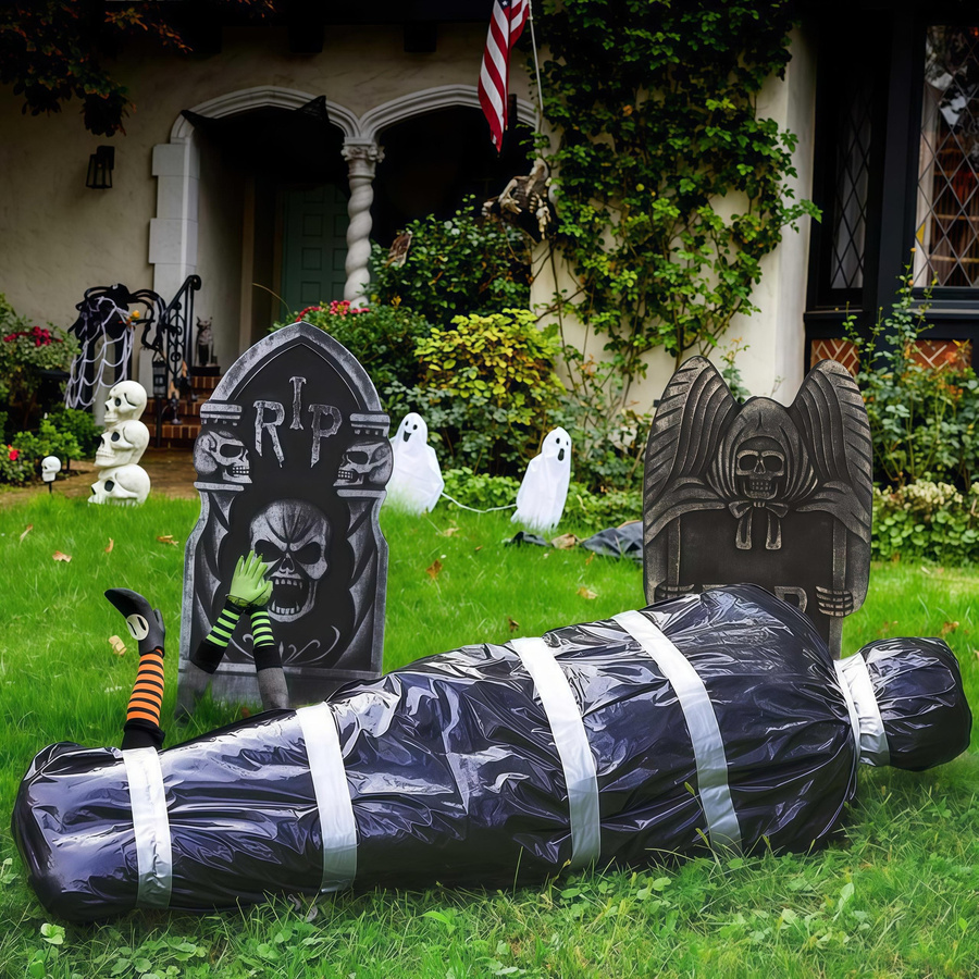 DHDH Halloween Dekoration Hängende Leiche in Schwarz aus PVC für Spukhaus und Außenbereich - Bild 4