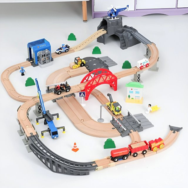 skxnier Eisenbahnschienen-Set aus Holz, Polizei, Zubehör - Bild 1