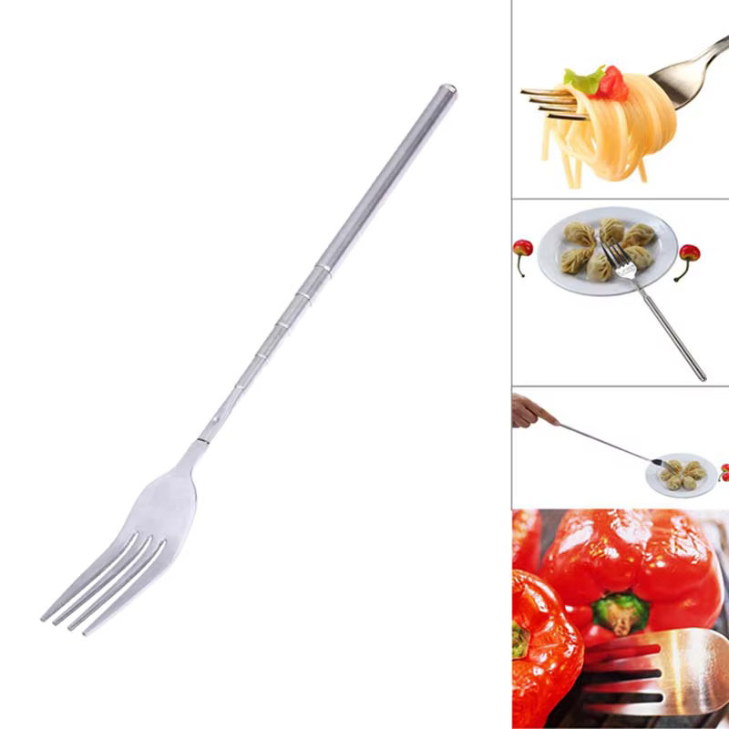 EH-LIFE Teleskop-Gabel aus silbernem Edelstahl für Fleisch, Obst und Dessert - Bild 2