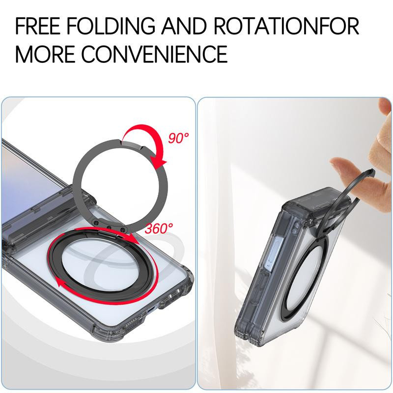 Magnetische transparente Handyhülle mit Ringhalter für Samsung Galaxy Z Flip 7 6 5 5G inklusive Scharnier- und Bildschirm-Schutzfolie - Bild 2