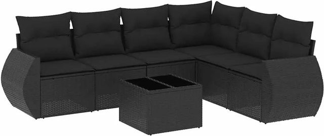 vidaXL 7-teilige Garten-Sofagarnitur aus Poly-Rattan in Schwarz mit Kissen und L-Form - Bild 1
