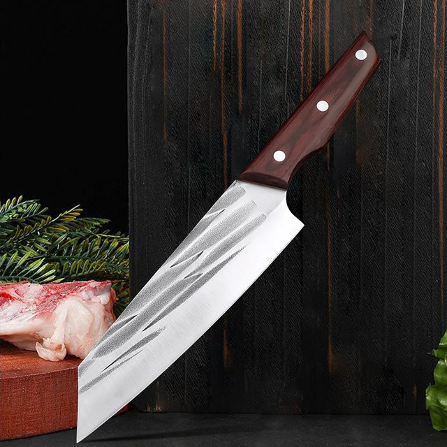 InLeung Handgeschmiedetes Fleischmesser aus Edelstahl mit Holzgriff, 17,78 cm Küchenchef-Messer für Metzger und Fisch - Bild 1